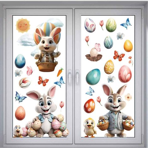 9 Feuilles Stickers Fenêtre Pâques, Réutilisable, Motifs Oeufs Lapin, Décoration Maison (1/5)