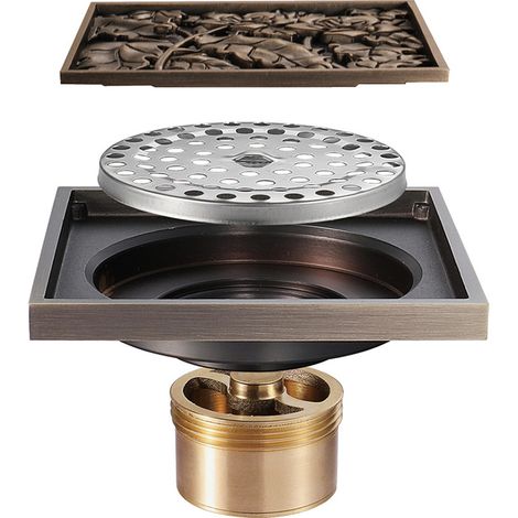 Drain de sol de salle de bain en bronze – Drain de sol de douche carré antique unique – Drain de sol de jardin sculpté 100 × 100 mm (1/5)