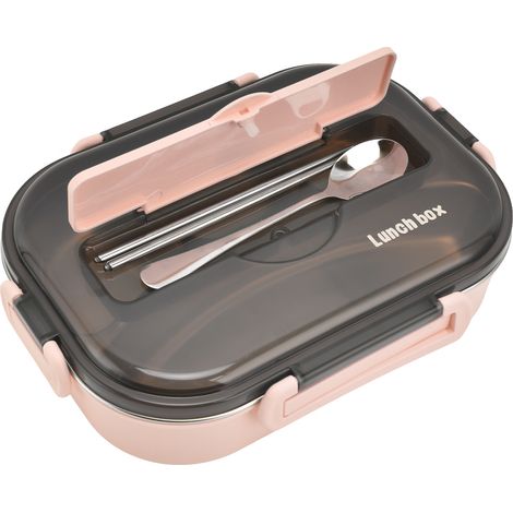 Boîte à lunch isotherme rose avec plateau amovible et fonction maintien au chaud, en plastique de qualité alimentaire, légère et portable. (1/5)