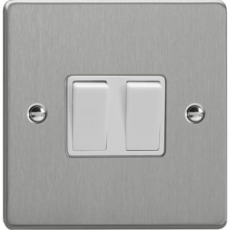 Varilight 2-Gang 10A Brushed Silver Rocker Switch, 1 or 2-Way, Indoor