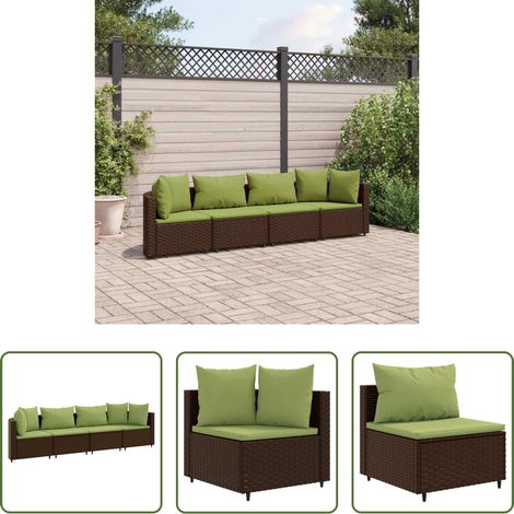 vidaXL Rattan - 4-tlg. Garten-Sofagarnitur mit Kissen Braun Poly Rattan (1/5)