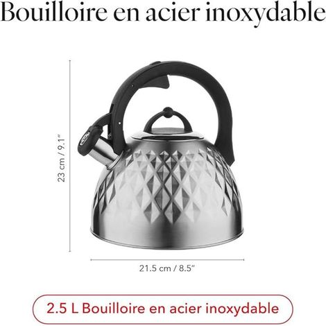 1 bouilloire inox, 2,5 l, sifflante avec poignée Soft Touch, compatible induction, pour cuisine familiale et quotidienne (1/4)