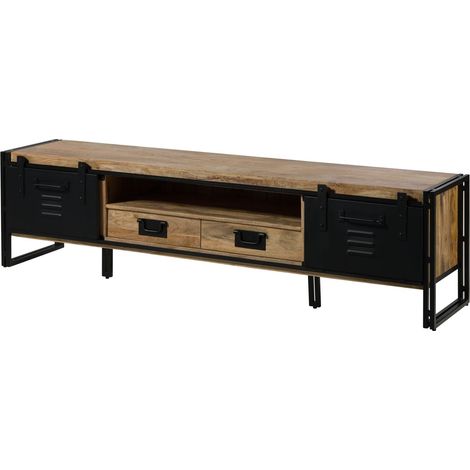 TV-Board Mango 220x45x55 natur klar lackiert / Metall schwarz BLACKBURN 112