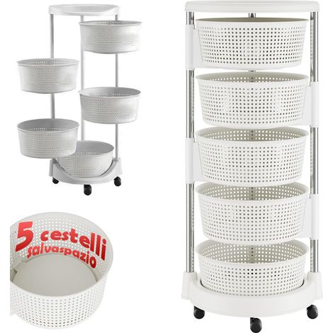 Carrello da Cucina Acciaio Inossidabile 5 Ripiani Apribili Carrellino Salvaspazio (1/5)