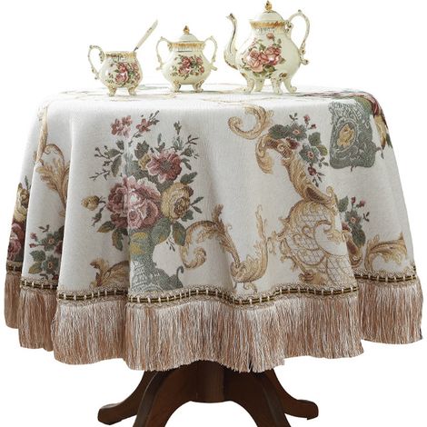 1 Nappe en feutre avec glands, housse de table anti-poussière pour salon et salle à manger (1/5)