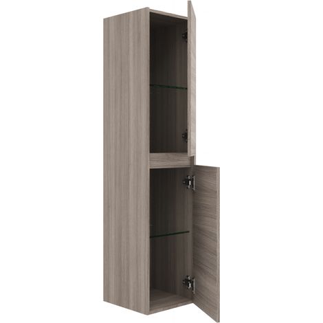 Mobile bagno sospeso 80 cm in legno rovere fumo con lavabo e specchio - Empoli - Con colonna specchio e lampada LED (1/5)