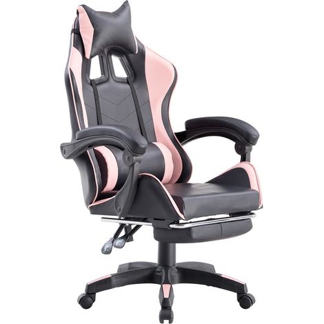 Sedia gaming rosa e nera con poggiapiedi estraibile (1/5)