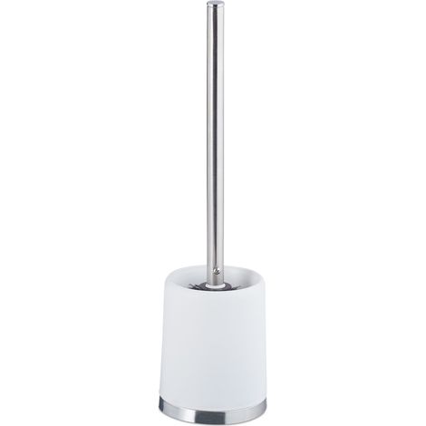 Relaxdays WC Accessory Set, Toilet Brush with Round Holder, Exchangeable Brush Head, 37 cm, White