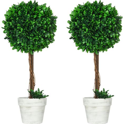 Alberi artificiali di bosso, confezione da 2, altezza 60 cm, resistenti ai raggi UV, piante decorative realistiche in vaso per soggiorno, verde tenero