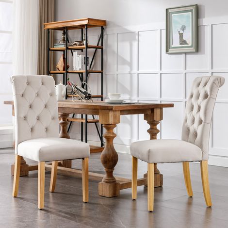 Silla de comedor moderna de terciopelo beige con patas de roble, juego de 2,45×63×100cm (1/5)