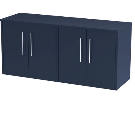 Winshill Contemporary 2 Door Wall Hung Vanity Unit with Worktop, Dark Blue, 1200mm