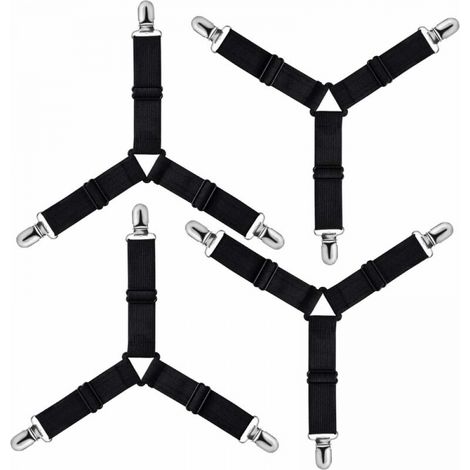 Soporte triangular ajustable para sábanas ajustables, correa de sujeción para sábanas, sábanas, tablas de planchar, colchones y sofás (negro, paquete de 4) (1/5)