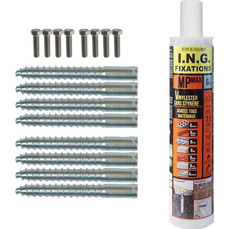 Kit 8 fixations asphalte M12(14x100) + Résine Ing Fixation
