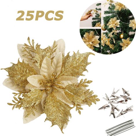Estrella Navidena - 14 cm - Dorada - Con Pinza Y Tallo - Para Árbol Navideño Guirnalda Corona - 25 Unidades (1/5)