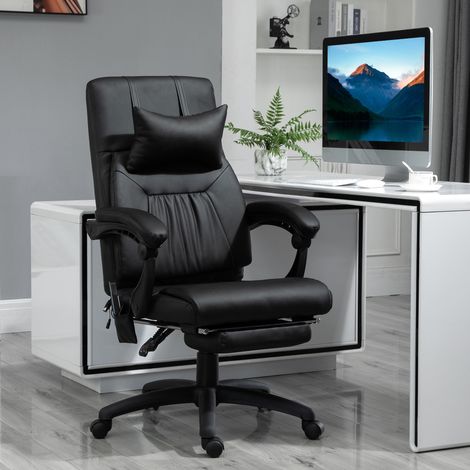 Vinsetto Fauteuil de bureau manager massant repose-pied + tétière intégrés dossier inclinable hauteur réglable 68 x 79 x 104-112 cm noir