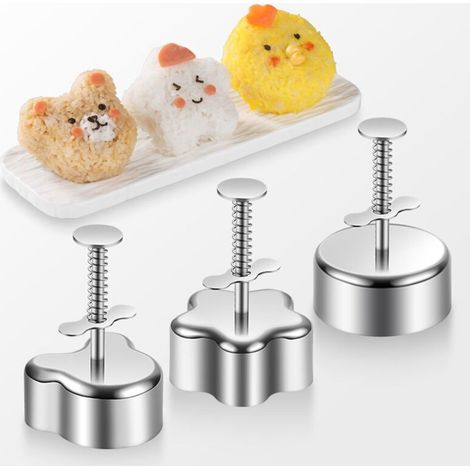 Ensemble de 3 moules à onigiri en acier inoxydable - Moule à décorer le riz à sushi - Ustensile de cuisine antiadhésif pour sushis