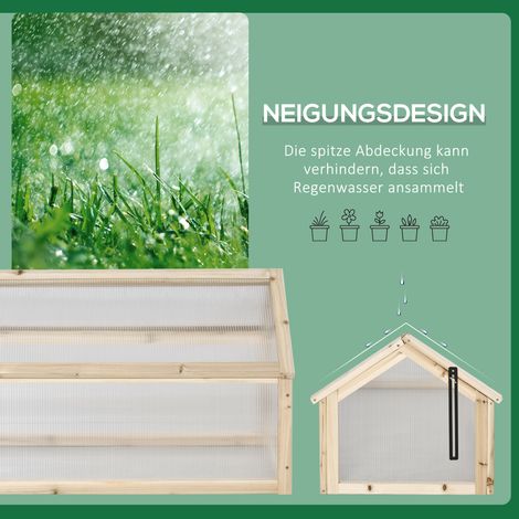 Serre en bois massif, mini tunnel de jardin 90 x 52 x 49,5 cm, châssis avec couvercle transparent, abri végétal résistant à l’hiver, bac surélevé naturel pour potager, terrasse et balcon (1/5)