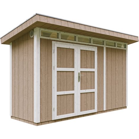 Abri de Jardin Qualité Premium 4m² - L161xL412cm - Kit tout compris avec sol, tuiles bitumineuses, set de peinture-LP Smartside Timbela M902A TERRA BROWN (1/5)