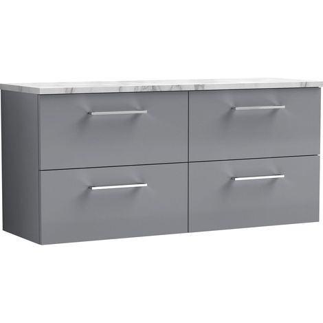 Balterley Bramshall 1200mm Wall Hung 4 Drawer Vanity Unit & Laminate Worktop for Spacious Contemporary Bathroom Storage - Satin Grey