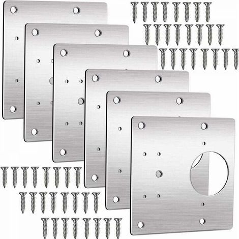 Plaque Reparation Charniere Porte. 6 Pièces Charnière Porte Placard. Réparation Charnière Meuble. Kit de Réparation Meuble en acier inoxydable avec 48 Vis (1/5)