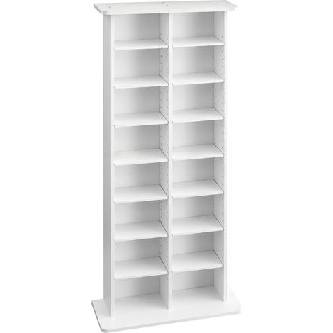 Étagère multimédia 8 niveaux blanche pour DVD, CD, livres et jeux, dimensions 559 x 222 x 1295 mm, idéale salon ou bureau. (1/5)
