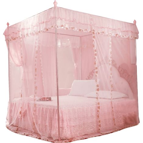 Rideau de lit à baldaquin Luxury Princess avec 3 ouvertures latérales, moustiquaire intégrée (rose taille S) (1/5)