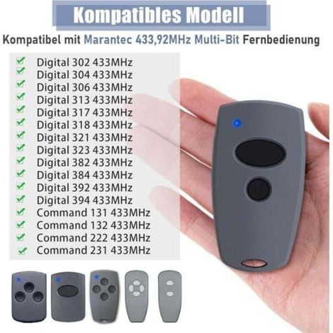 NALOOKAMIC 2 pcs Télécommande Garage pour Marantec Digital 302, 304, 382, 394, 392, 313, 321, 323 433MHz, Compatible avec Marantec 433,92MHz Multi-bit d'ouverture de Porte de Garage