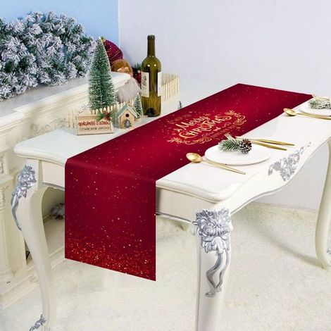 Camino de mesa navideño, mantel largo impermeable rojo Oxford para cena de Navidad y caminos de mesa de 180 x 34 cm, camino de mesa rectangular navideño para decoración de mesa navideña. (1/4)