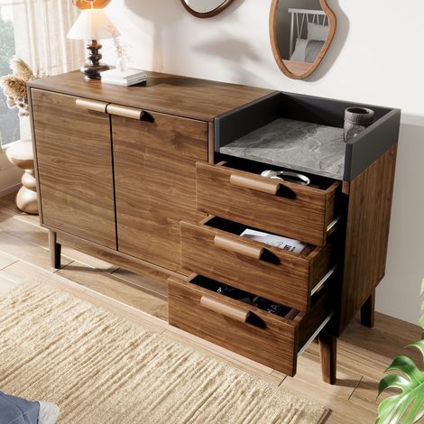 URBAN MEUBLE Buffet marron avec rangement réglable en finition bois et effet marbre 120x40x77cm (1/5)