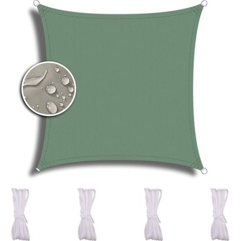 Voile d'Ombrage Carré 3x3m Imperméable et Anti-UV pour Jardin Terrasse Camping, Auvent Résistant Vert Foncé (1/5)