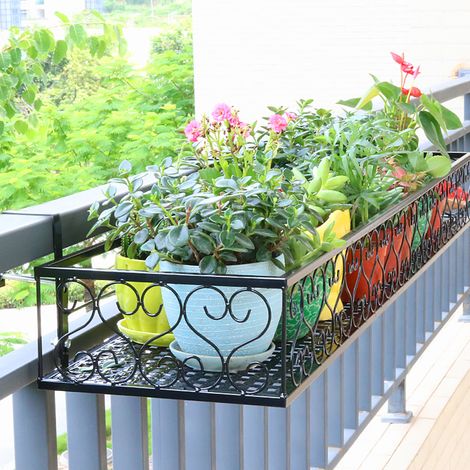 Balcony Window Sill Hanging Railing Flower Pot Rack 60cm W x 20cm D x 12cm H (1/5)