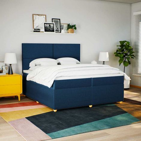 Boxspringbett mit Matratze Blau 200x200 cm Stoff (1/5)