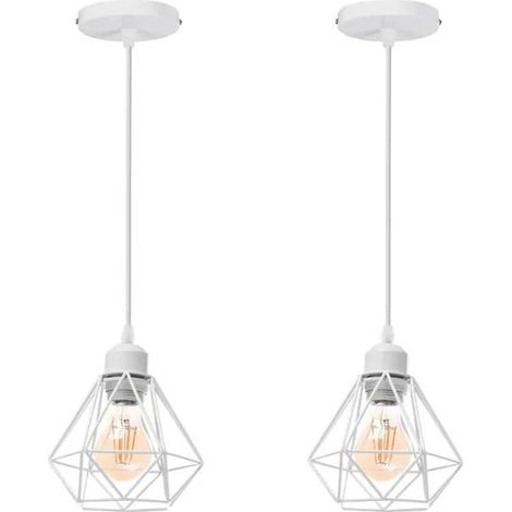 U-Do 2Pcs Lustre Suspension design Vintage Lampe Cage forme Diamant mini en Fer Blanc E27 Plafonde Brillant pour Salon Cuisine (1/4)