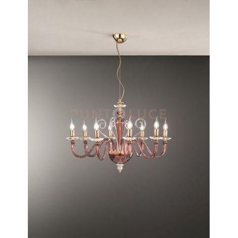 LAMPADARIO DEBUSSY 8 LUCI BORGOGNA E ORO ATTACCO E14 D.84CM