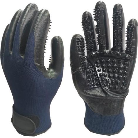 Gants de soin pour fourrure TuseRxln - Pour chats - Doux et flexibles avec 748 picots par paume - 1 paire - Pour poils secs et mouillés (1/5)