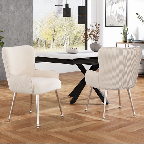Beige Samt-Esstischstühle, 4er-Set, mit Armlehnen HAVRYA (1/5)