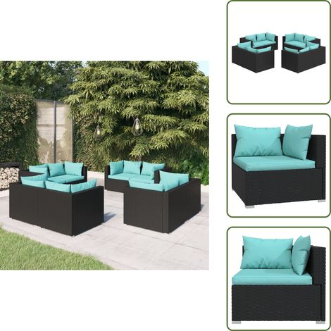 Seduta esterna - vidaXL Set Salotto da Giardino 8 pz con Cuscini in Polyrattan Nero - Arredamento da giardino