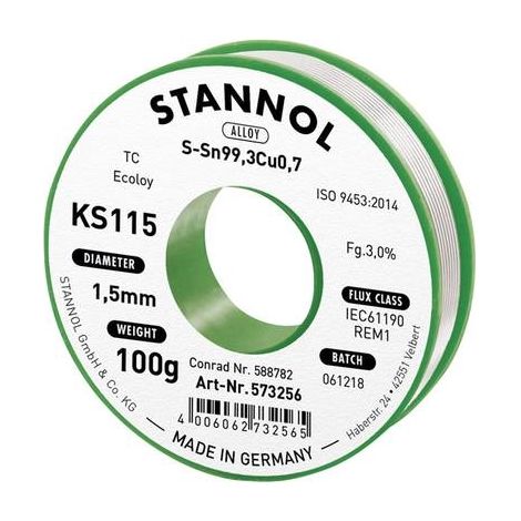 Stannol KS115 hilo de soldadura sin plomo 1,5 mm 100 g