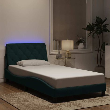 Cadre de lit LED vert foncé en velours 100 x 200 cm, sommier à lattes sans matelas - PANGIVO (1/5)