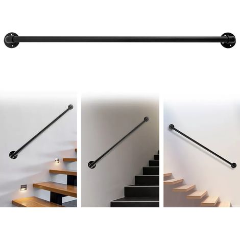 4FT Rail tubulaire Main courante Rails d'escalier montés au mur Rails d'escalier Salle de bain Garde-corps Loft Main courante Noir (1/5)