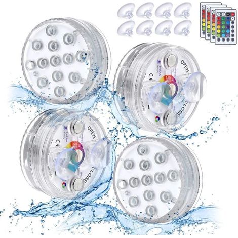 Lumière LED Submersible, Éclairage Etanche Lampes, 13LED Éclairage Lampes Sous-Marines avec Télécommande, Idéal Pour Aquariums ,Baignoire,Vase,Piscines,Étangs (4 Pcs) (01) H478 (1/4)