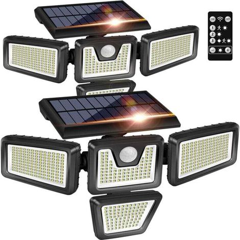 Enowelir Projecteurs Solaires Extérieurs IP65 Étanches 4 Têtes Éclairage Grand Angle Sécurité Porche Jardin Patio Allée Garage Lot de 2 (1/4)