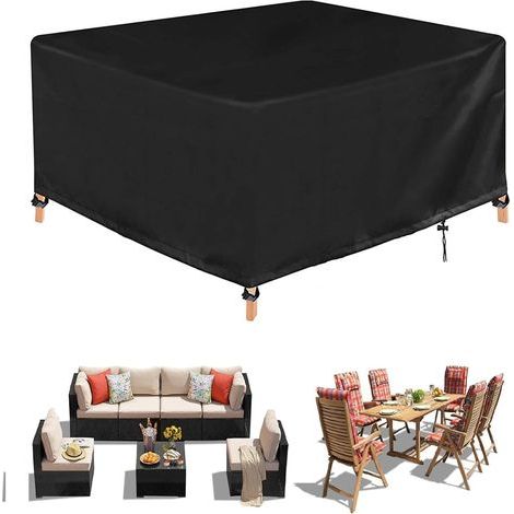 Copertura per salotto da giardino, copertura protettiva rettangolare 420D, impermeabile, resistente alle intemperie, nera, 87 x 87 x 77 cm (1/4)