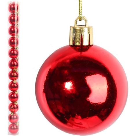 Set di 12 palline di plastica rosse, 6 cm (1/3)