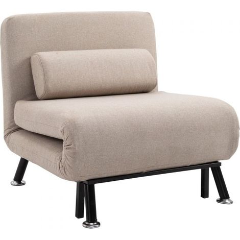 EASYCOMFORT Poltrona Letto Singolo con Materasso e Cuscino Imbottito, Telaio in Metallo e Schienale Regolabile 90-180°, Beige
