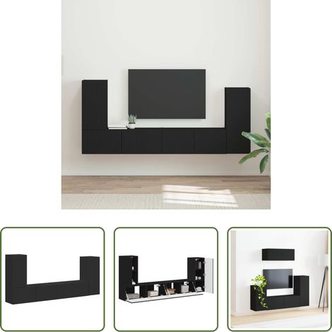 Meubles muraux - Ensemble meuble TV 4 pcs Noir Bois d'ingénierie (1/5)