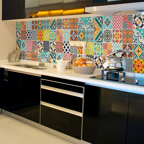 Sticker Mural Carrelage adhésif Cuisine Salle de Bain - 24 STICKERS CARRELAGES AZULEJOS TINA - 24stickers10x10cm (1/5)