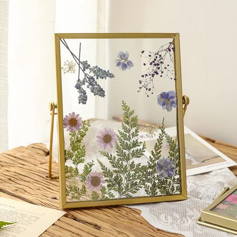 Cadre Photo Pressé Fleurs - Verre Double 15 x 15 cm - Cadre Table Déco Intérieure - Fer et Verre - 1 Pièce (1/5)