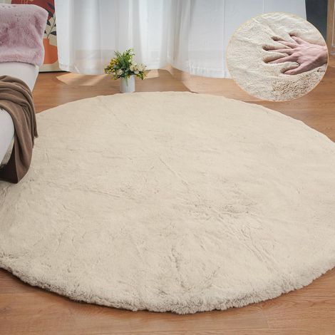 Teppich Kunstfell Flauschig Waschbar Wohnzimmer 240 cm (Rund) Beige (1/5)