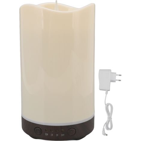 Diffuseur d'Huiles Essentielles en Forme de Bougie avec Lumière Colorée et Design Bois, Humidificateur d'Ambiance pour Maison, Prise UE 100‑240V